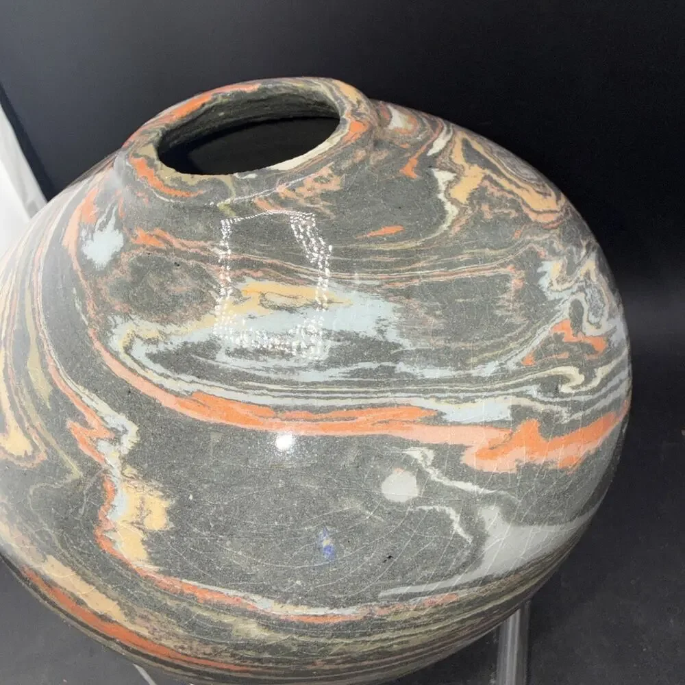 KLER Studio Art Pottery Agateware Neriage Vase Signed Dated 1997 #26 Hand Thrown